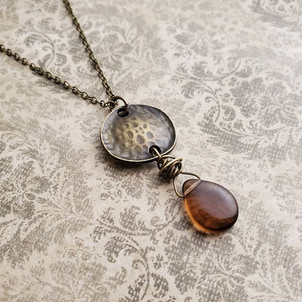 Leather Look Long Necklace in Brown