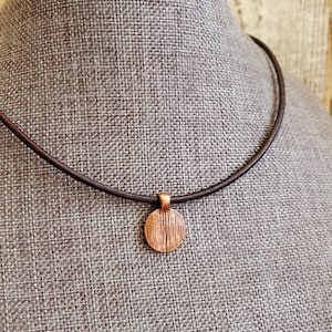 Minimalist Copper Disc Leather Choker Necklace
