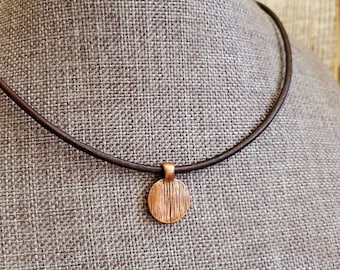 Boho Rustic Copper Disc Brown or Black Leather Choker Necklace