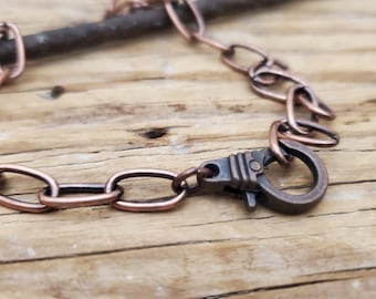 Chunky Minimal Antiqued Copper Paperclip Link Chain Necklace with Front Clasp, Copper Paperclip Chain Necklace, Front Clasp