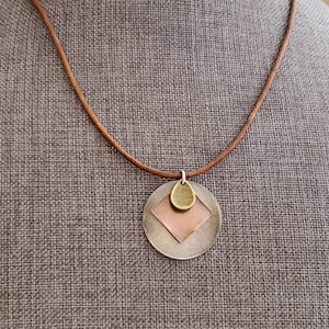 Mixed Metals Leather Necklace: Steampunk Copper Brass Silver Choker