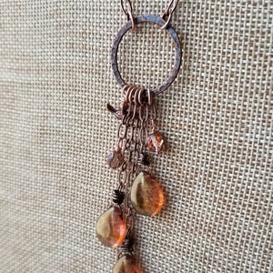 Rustic Copper Glass Teardrop Pendant, Rustic Transparent Copper Necklace, Rustic Copper Necklace, Copper, Boho, Wire Wrapped, Burnt Orange image 9