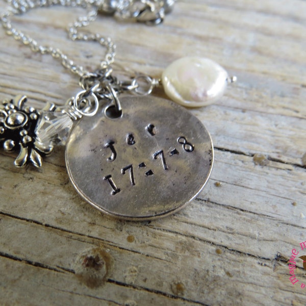 Stamped Scripture Necklace, Long Boho Silver Cross Cluster Pendant Necklace, Hand Stamped Bible Verse Chain, by MagpieMadnessJewelry on Etsy