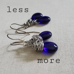 Translucent Cobalt Teardrop Earrings, Cobalt Blue Glass Teardrop Earrings, Cobalt Blue Wire Wrapped Earrings, Antiqued Silver image 6