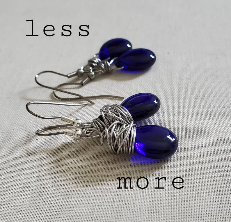 Translucent Cobalt Teardrop Earrings, Cobalt Blue Glass Teardrop Earrings, Cobalt Blue Wire Wrapped Earrings, Antiqued Silver image 6