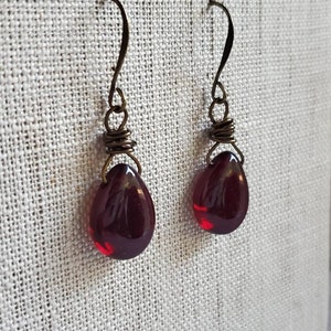 Bloodstone Glass Teardrop Earrings Rustic Garnet Red Teardrop | Etsy