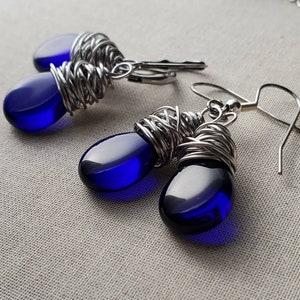 Cobalt Blue Glass Teardrop Pendant, Cobalt Blue Czech Glass, Dark Blue Pendant, Cobalt Glass Jewelry image 9