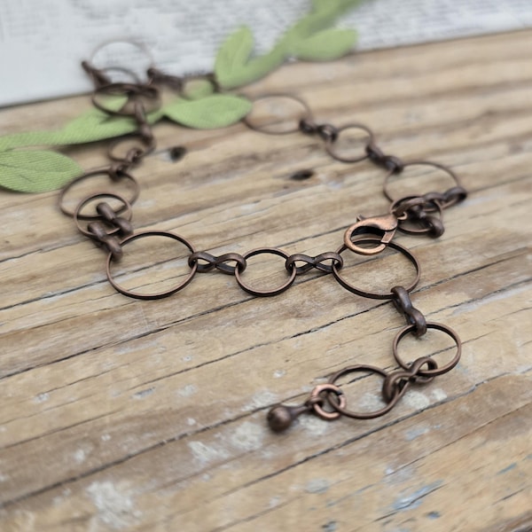 Antique Copper Link Chain Bracelet: Adjustable Copper Anklet