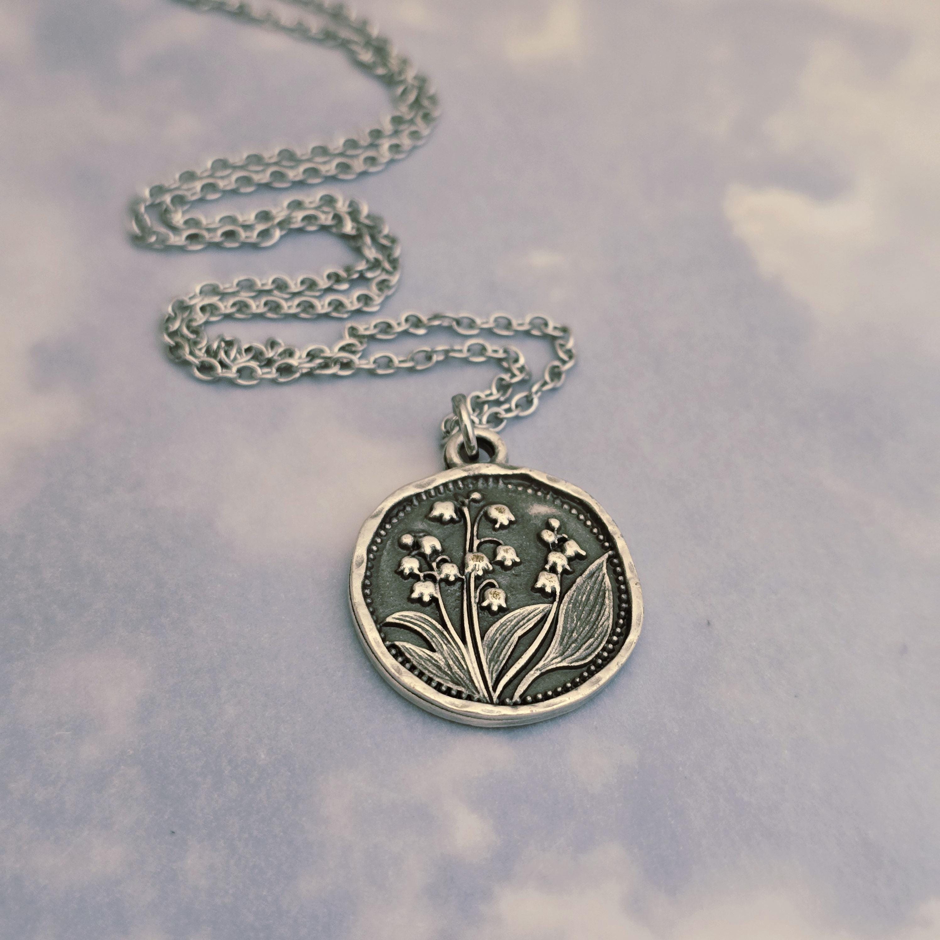 Silver Lily of Valley Pendant Necklace: Boho Pewter Flower Jewelry 