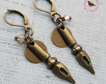 Fountain Pen Nib Earrings, Fountain Pen Earrings, Pen Nib Earrings, Writers Earrings, Scribe Earrings, English Teacher Earrings, Steampunk