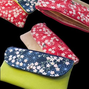 Japanese Kimono Cherry Blossom 3-in-1 Fabric Pouch: Wallet, Pen Case, Card Holder, motif cerisier du Japon,