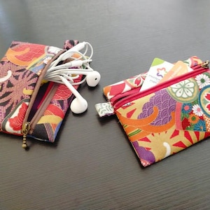 Custodia per auricolari AirPods in tessuto kimono giapponese - Mini astuccio con cerniera - Piccolo portachiavi con portamonete