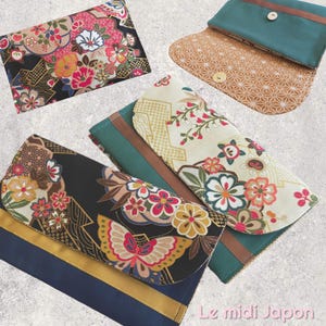 Pochette Plate en Tissu Kimono Japonais Élégant pour Documents, Porte Cartes & Passeport - Cadeau Idéal pour Femme