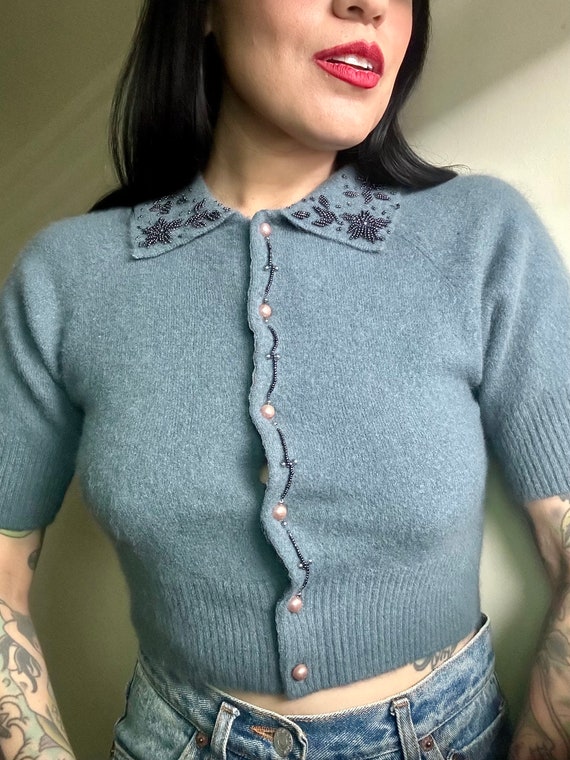 1990s Angora Cropped Sweater, 90s Sweater, 1950's… - image 3