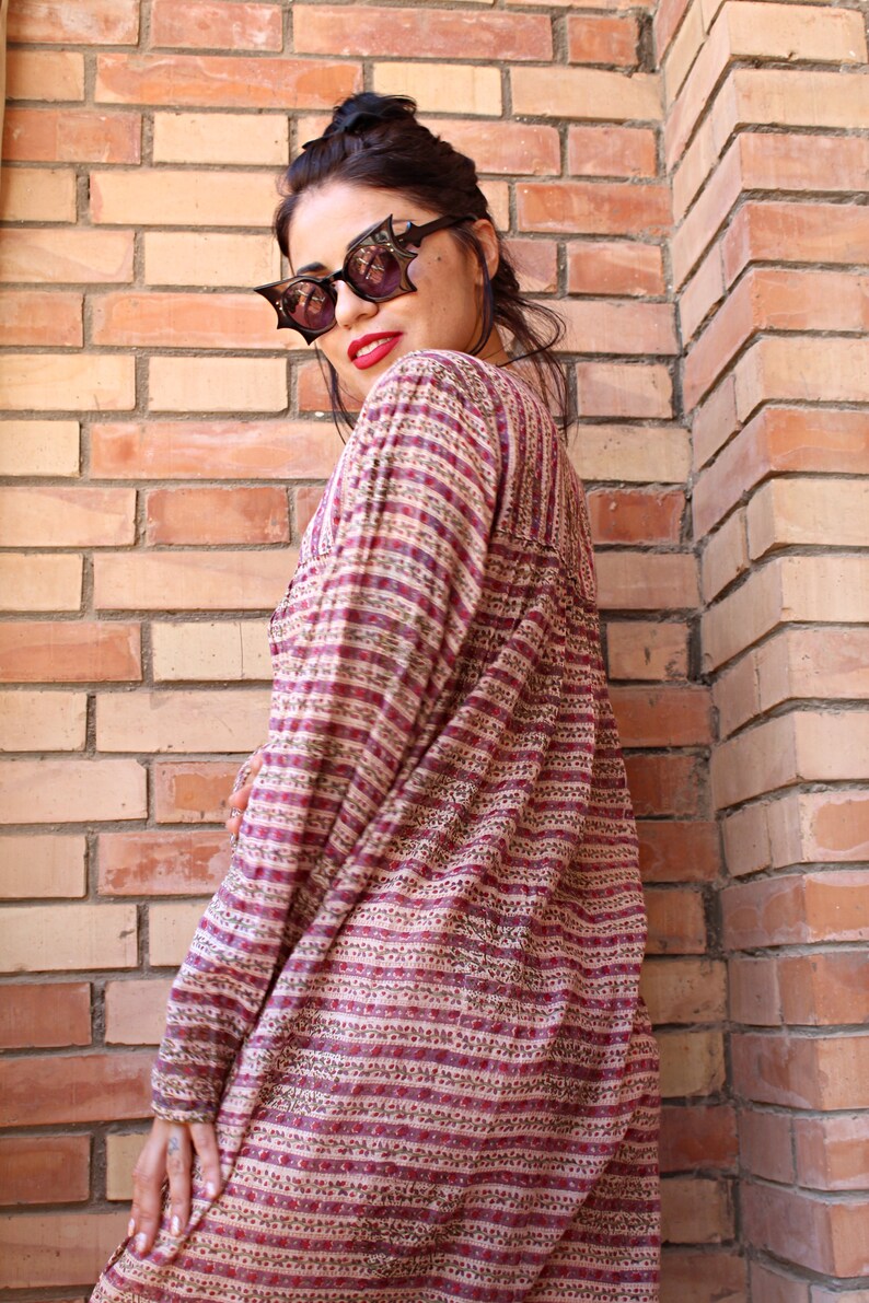 Indian Gauze Cotton Bohemian Gypsy Dress vintage 1970s Indian cotton Dress sheer Cotton dress Boho Maxi Dress