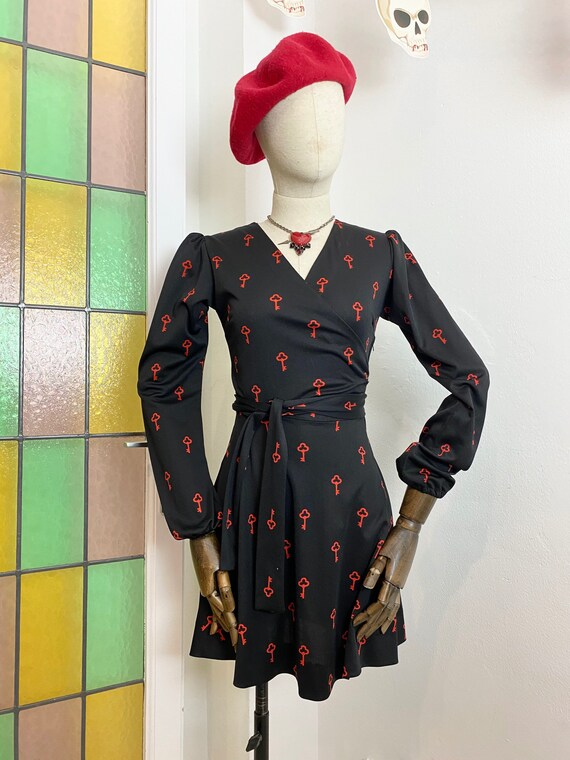 1960s-1970s Miss Carol Key Print GoGo Dress, 60s G