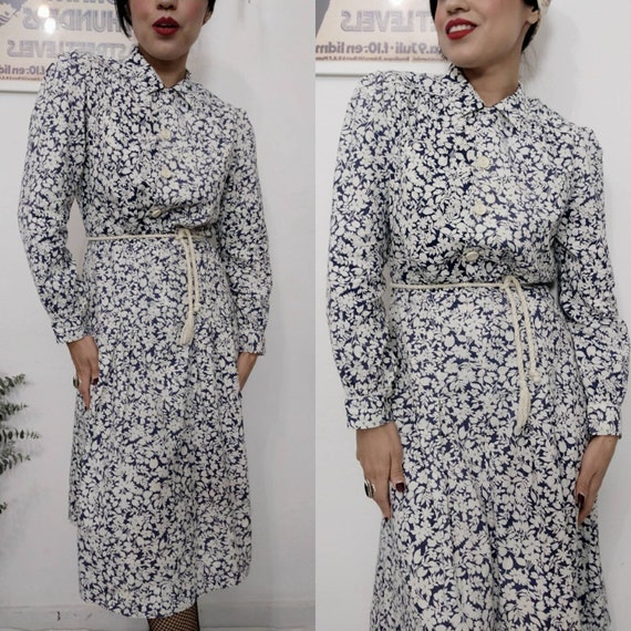 1930s Blue Floral Feedsack Dress, 30s Cotton Day d