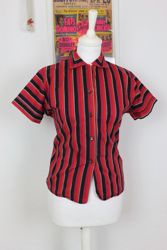1950s Striped Cotton Blouse, 1950s Bad girl top, 1