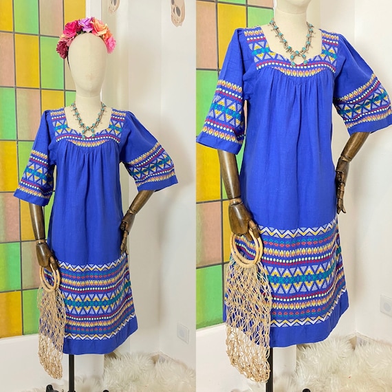 Vintage 1970s Cotton Guatemalan Handwoven Tunic Dr