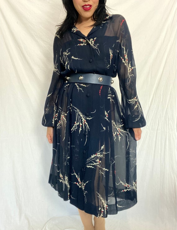 1980s Sheer Blue Floral Midi Dress, 1980s does 195
