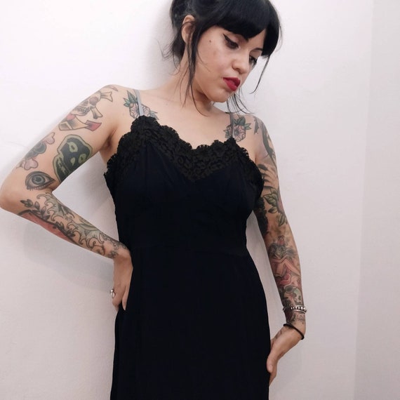 1940s Black Slip Dress, Vintage Old Hollywood Slip