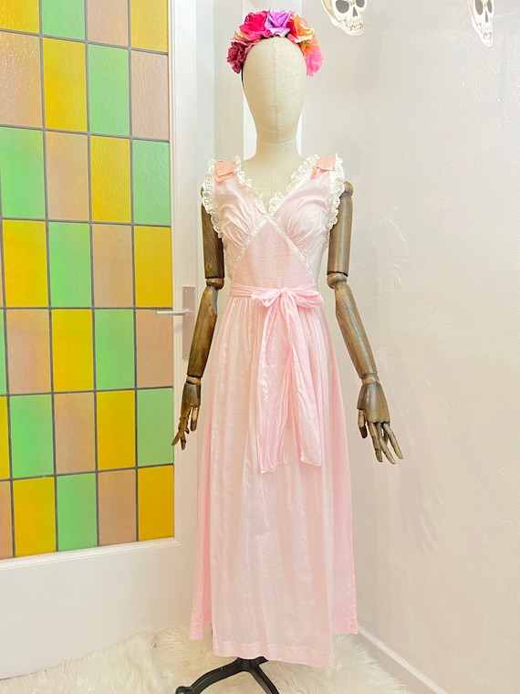 1940s Baby Pink Dainty Cotton Night Gown, 40s Slip