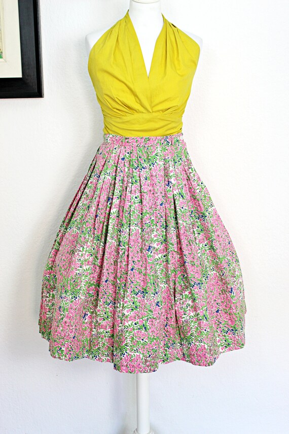 Vintage 1950s Floral Circle Skirt, Pastel colors,