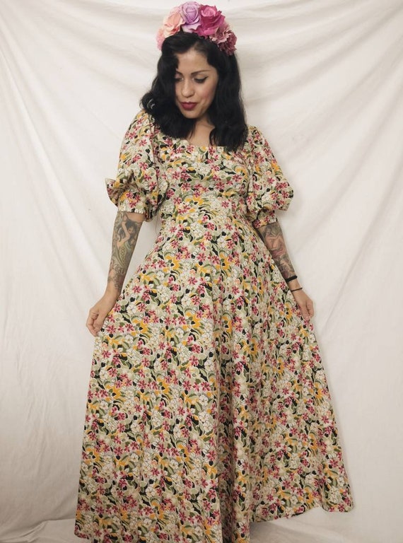 1960s-1970s Pastel Floral Witchy Bohemian Maxi Dre