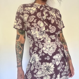 1930s Floral Dress, 1930s Day Dress, 1940s Floral Dress, 1940s Day Dress, 30s-40s Midi Dress, Art Deco Dress, 30s Dress, Small