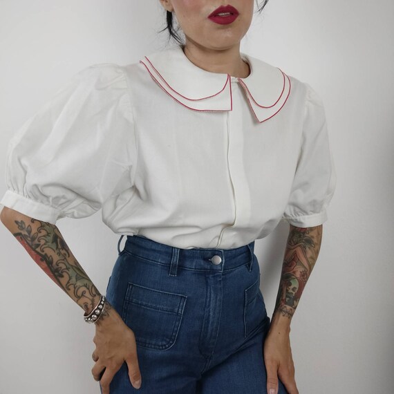 1980s Puffy Sleeve Romantic Blouse, Austrian Folk