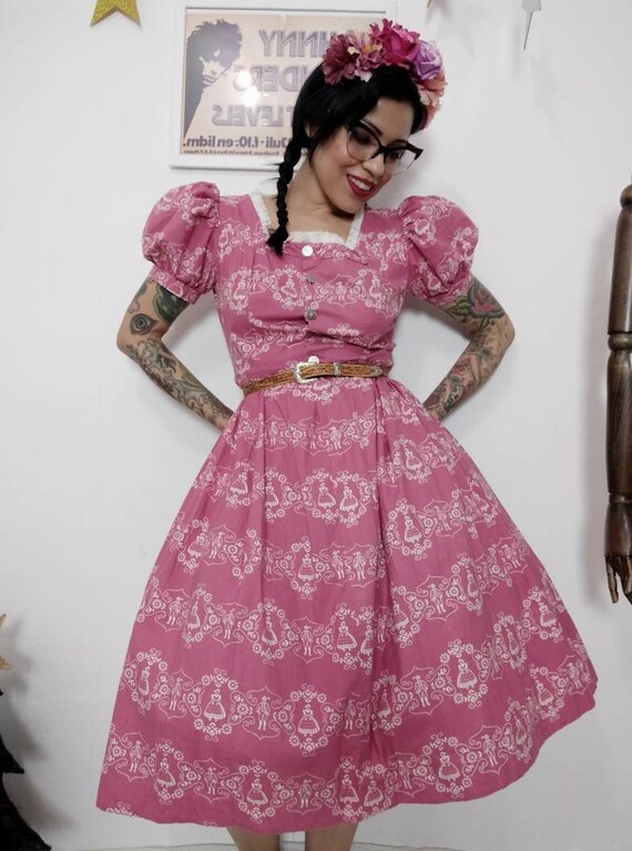 1950s Pink Cotton Dress Austrian Dress 