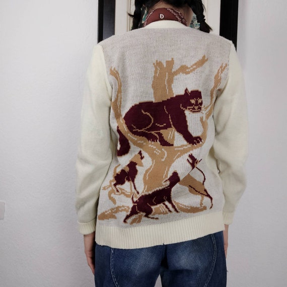 Vintage 1950s Panther Novelty Knit Cardigan, Sport