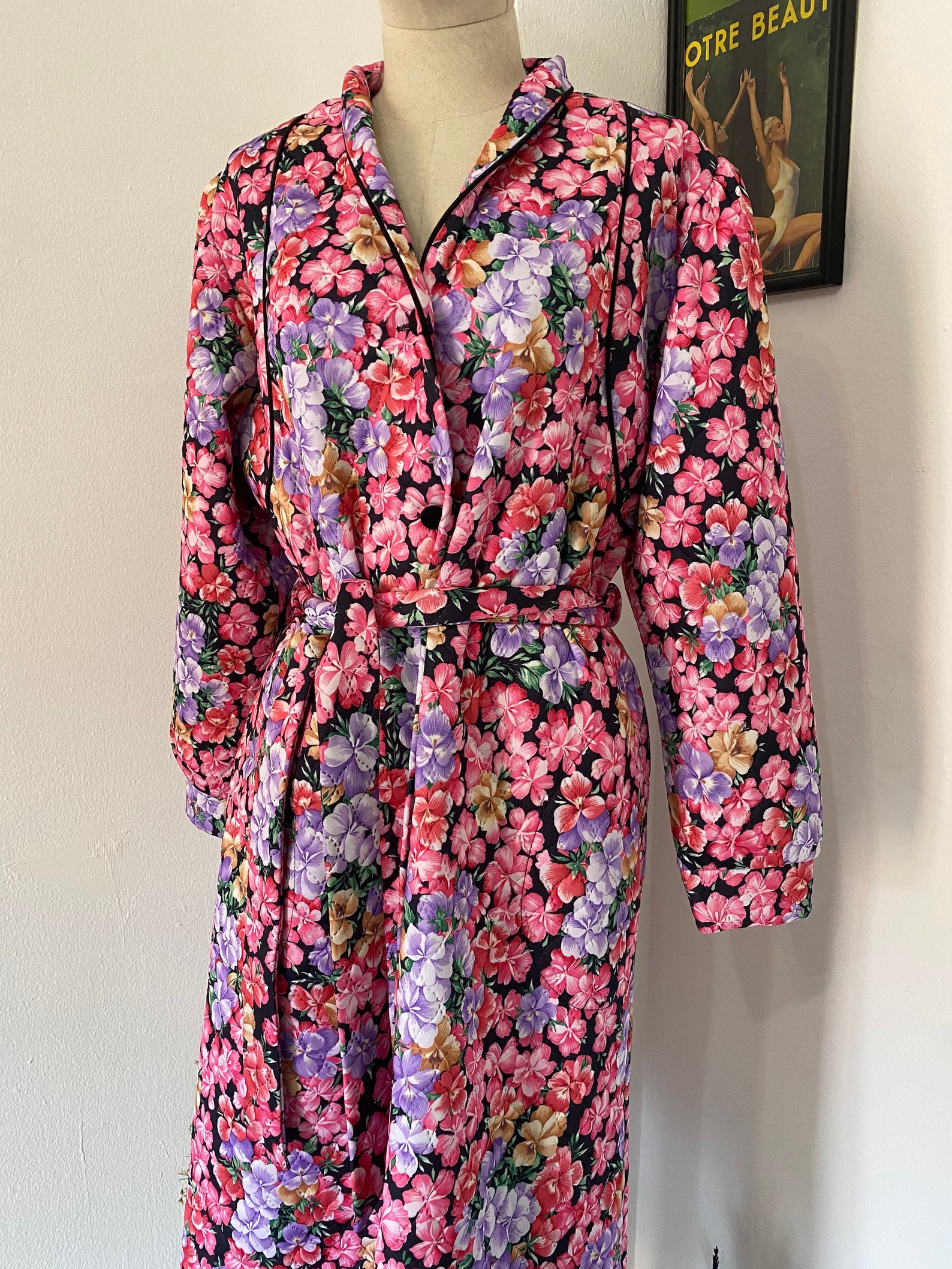 1980s Dark Floral Loungewear Quilted House Robe Loungewear - Etsy