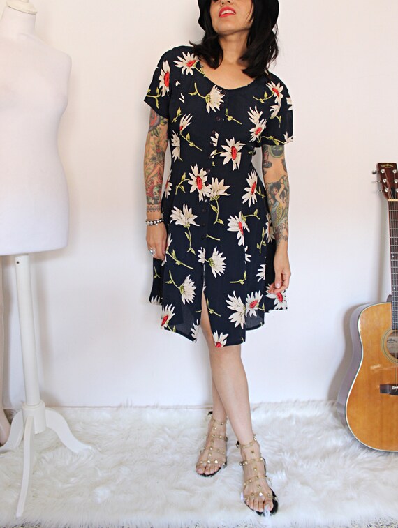 1990s Daisy Print Grunge Skater Dress, 90s Baby Do