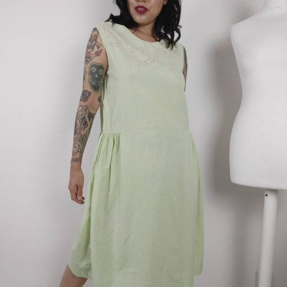 Vintage 1920s-1930s Mint Green Cotton and Lace Sli