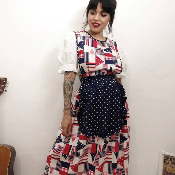 1960s-1970s Patchwork Print Pinafore Prairie Apron