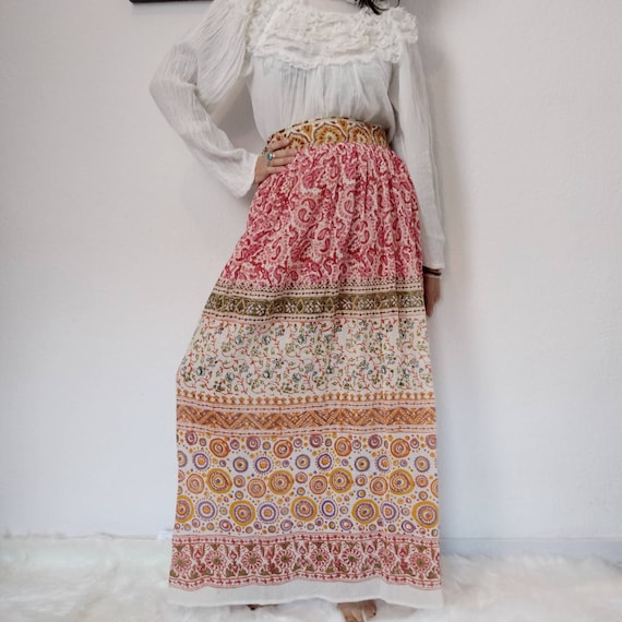 1970s Indian Gauze Cotton Maxi Skirt, Waist 28, 70