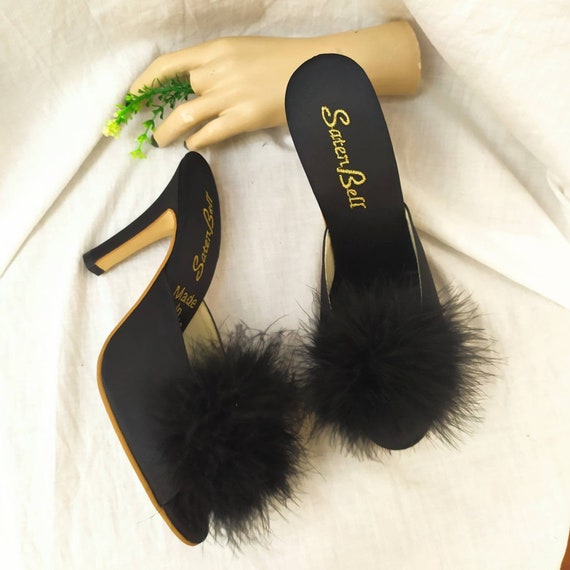 1980s does 1950s Black Marabou Pom Pom Boudoir Hee