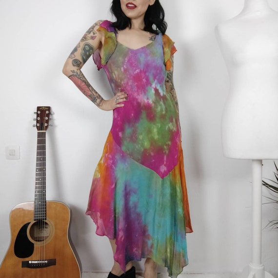 1990s does 1930s Tie Dye Bias Cut PHOOL Dress, 90s