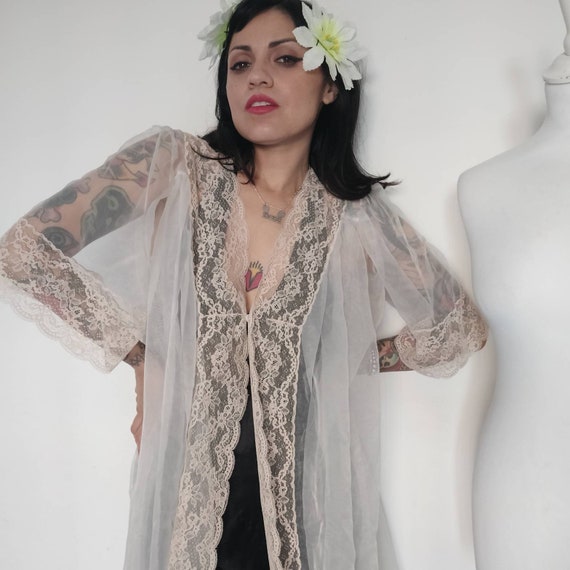 1950s Sheer Peignoir Robe Dressing Gown, 1950s Lin