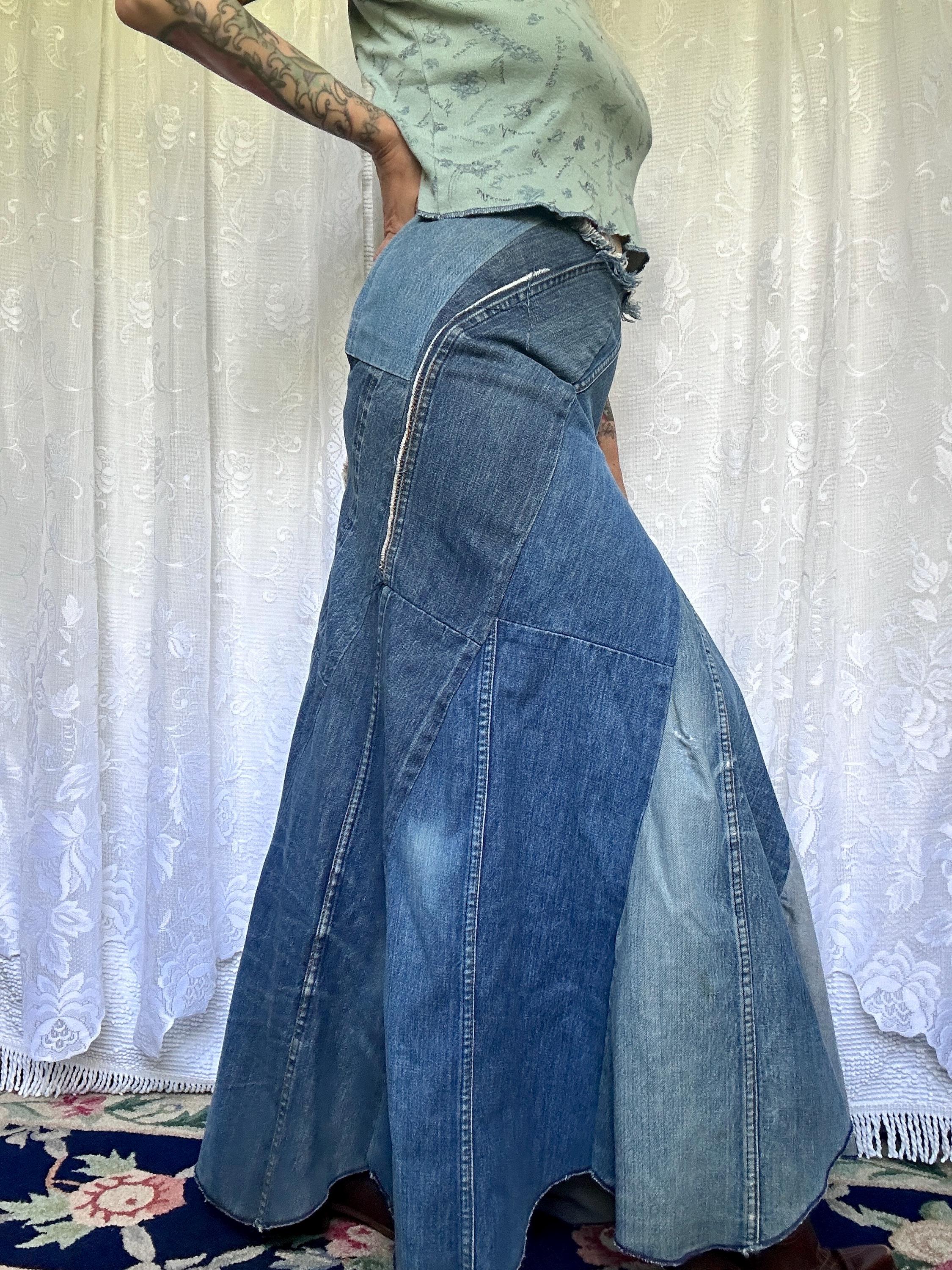【Anyone more】Uli Vintage Washed Denim Long Skirt Vintage Only Washed Denim Maxi Skirt With Side Cuts - Etsy