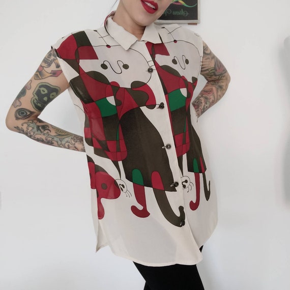 1990s Y2K Miro Blouse, Art to Wear, Joan Miro, 90s