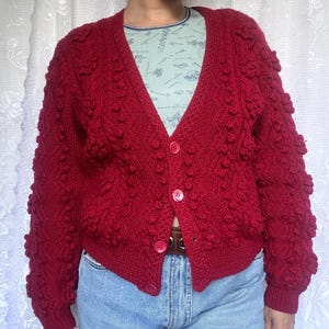 90s Wool Cardigan Sweater, Wool Cable-knit Cardigan, Vintage Fishermen Sweater, Romantic Cardigan, Vintage Folk Cardigan, Wool Cable-knit