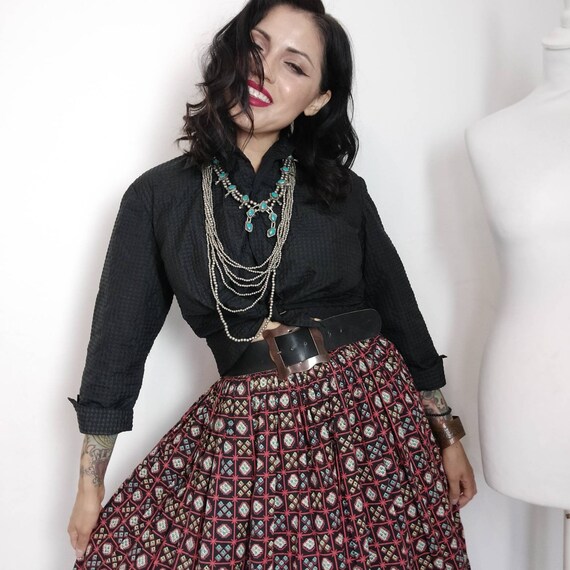 1950s Ink Black Seersucker Blouse, 1950s Bombshell