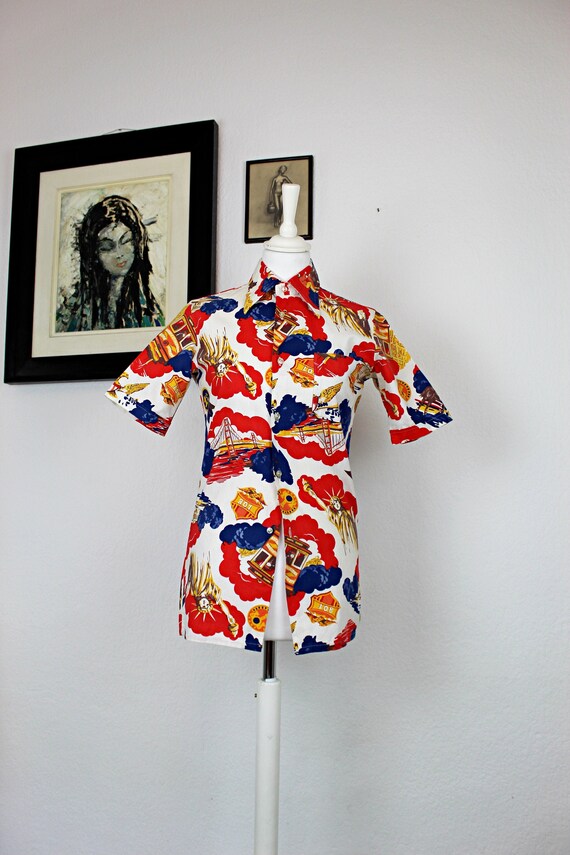 1970s California Novelty Print Button Up Blouse, 1