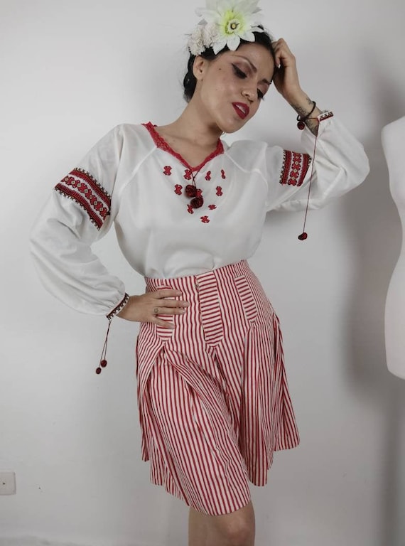 1950s-1960s Embroidered Hungarian, Peasant Blouse