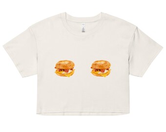Bacon Egg Cheese Boobie Tee: Funny Women's Graphic Crop Top, Brunch Lover Gift