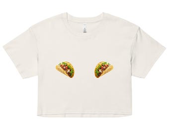 Koszulka Taco Boobie: zabawny damski krótki top z grafiką, prezent dla miłośnika taco, koszulka na wieczór panieński dla smakoszy