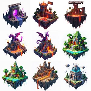 20 Cute Mineart-Floating Islands PNG | Kids Digital Clipart | 4500x4500px | Transparent Background | Instant Download | NestiqueArts