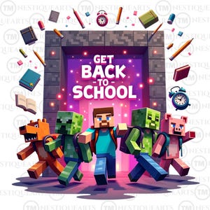 6 Back to School Minenkunst von Zamb PNGs | Pixel-Stil digitale Clipart | Hochauflösender Sofort-Download | Perfekt für Kunsthandwerk, Shirts & Dekor